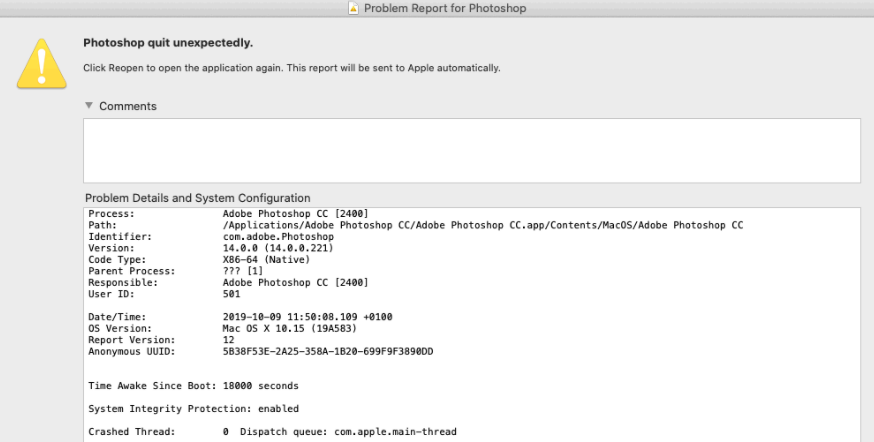 photoshop cc crashes when saving for web mac